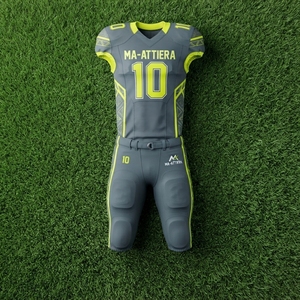 Ensemble de maillots de football américain gris et vert citron personnalisés, pantalon de football rembourré, uniforme d'équipe numéro 10, OEM ODM, vêtements de sport en gros - Product Image 1