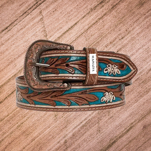Ceintures de cowboy personnalisées Ceinture occidentale en cuir véritable avec design gaufré coloré à la main Fabricant et grossiste - Product Image 4