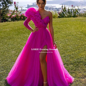 Vestido de Noche de Lujo con Cuello en V y Manga Única, Corte A, Largo hasta el Suelo, con Abertura Lateral, para Graduaciones y Invitadas de Boda - Product Image 2