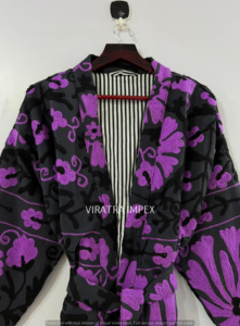 Fait à la main belle noir violet coton broderie Suzani Blazer femmes hiver chaud Floral veste pour plage fête porter - Product Image 3