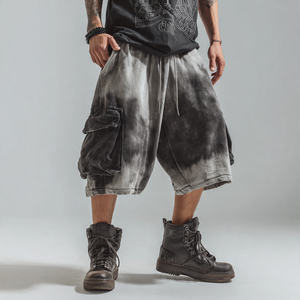 Pantalones Cortos Cargo de Hombre Estilo Urbano con Lavado Ácido, Holgados, Tipo Jogger, Talle Alto, Cierre con Cordón, Poliéster/Algodón - Product Image 1