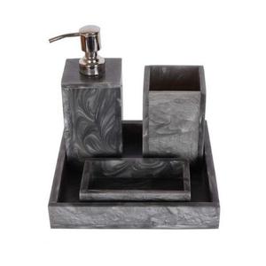 Accessoire de salle de bain en résine avec plateau distributeur de savon et pot en coton pour salle de bain de restaurants plats - Product Image 4