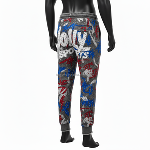 Premium hommes survêtement pantalon doux polaire tissu multicolore Graffiti impression Logo personnalisé broderie taille élastique lavé pantalons pour hommes - Product Image 4