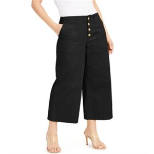 Culottes Negros Cómodos para Mujer, Talla 8, Pierna Ancha, con Cierre Expuesto y Decoración de Botones - Product Image 4