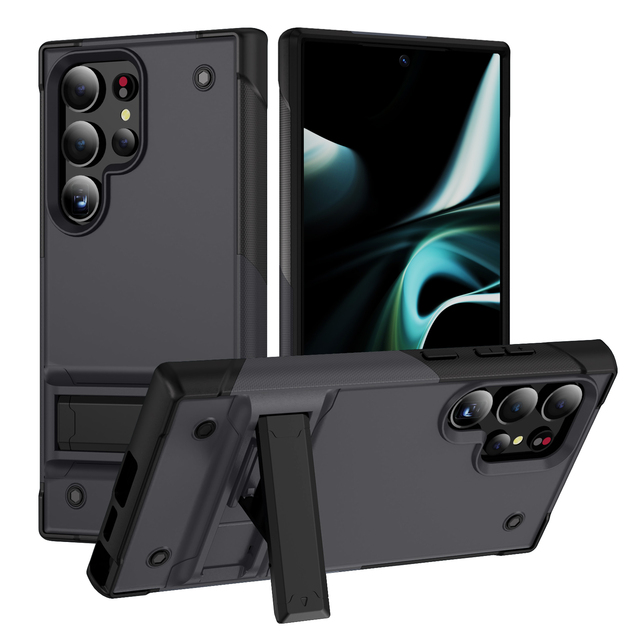 Rugged Armor TPU+PC Shockproof Bumper Back Cover with Invisible Stand Phone Case for S24 Ultra/S23 FE/S22 Drop Protection