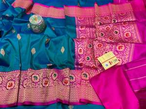 Sari Meenakari Kadhwan Pur Fait Main avec Pallu Riche en Zari Contrastant – Idéal pour Fêtes et Mariages Traditionnels - Product Image 4