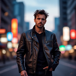 Chaqueta de motocicleta de alta calidad para hombre, cuello alto, piel de oveja, cuero PU, bolsillos delanteros, cremallera completa, ropa de abrigo de tela cálida para motorista - Product Image 3