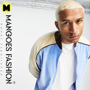 Chaqueta de bombardero de terciopelo retro de gran tamaño de diseño personalizado azul beige con bordado en el pecho | Trajes de chándal | Marca OEM disponible - Product Image 3