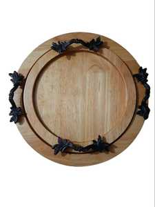 Plateaux de service ronds en bois de style ferme avec poignées personnalisées pour restaurants et hôtels - Product Image 3