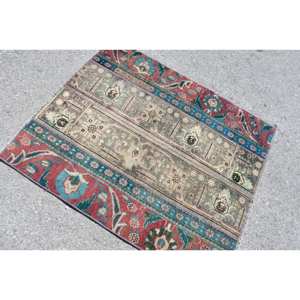 Vintage Rouge Bleu 3.4 X 4ft Tapis Turc Grand Laine Seagrass Latex Abstrait Patchwork Design Couloir Rectangulaire Teen Room Design - Product Image 4