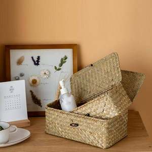 กล่องใส่กระดาษหญ้าทะเลทรงสี่เหลี่ยมถักด้วยมือสำหรับเก็บกระดาษทิชชู่หรูหราทันสมัยเป็นมิตรกับสิ่งแวดล้อมใช้งานได้โดยตรงจากเวียดนาม - Product Image 4