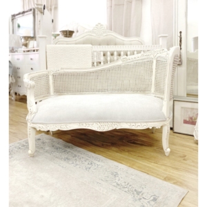 Chaise longue Peggy en teck massif de haute qualité avec dossier en rotin et coussin moelleux - Product Image 5