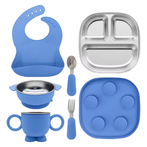 Ensemble d'alimentation en silicone pour enfants : bol en acier inoxydable à double paroi sans BPA avec ventouse et <span class=keywords><strong>assiette</strong></span> compartimentée - Product Image 6