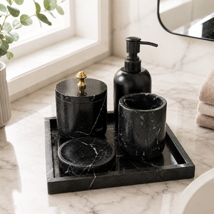 Wholesale Stone Era White Silver Eco-friendly Modern Luxury Marble <b>Bathroom</b> <b>Accessories</b> <b>Set</b> Soap Dispenser Tumbler Jar Soap Dish - Product Image 1