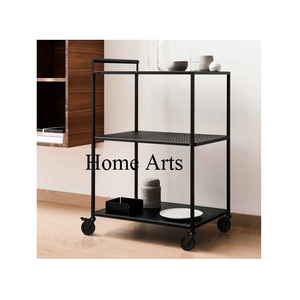Iron Black Color Serving <b>Trolley</b> Handmade Rectangular Shape Serving <b>Trolley</b> <b>With</b> Three Tier At Good Price - Product Image 1