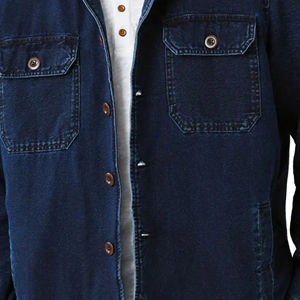 Veste en jean pour homme en gros, hiver, décontractée, bleu uni, avec col montant et logo sur le devant, streetwear personnalisé OEM, haute qualité - Product Image 3