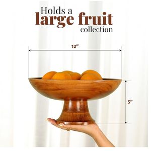 12-Inch Premium Acacia Wood Fruit Bowl Pedestal <b>Stand</b> Large Decorative Serving Bowl for Kitchen Dining <b>Art</b> Deco Wedding Diwali - Product Image 5
