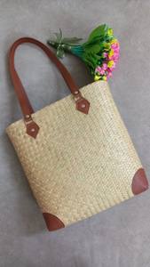 Bolso de mujer con flores de hierba tejido a mano ecológico, correas de hombro duraderas, cremallera elegante, dos asas, nuevo modelo, palmera de abanico - Product Image 6