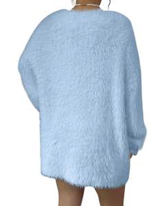 Vestido de Suéter de Punto Azul Cielo Personalizado para Mujer, Cuello en V, Manga Larga, Felpa Suave, Cálido para Invierno, Moda, OEM, Venta al por Mayor, Hecho a Medida - Product Image 5