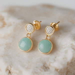 Explorez les dernières boucles d'oreilles exclusives en calcédoine Aqua Boucles d'oreilles pendantes plaquées or à la mode - Product Image 6