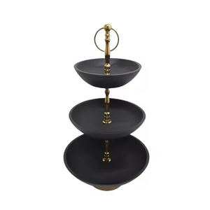 Soporte de pastel de forma redonda de Metal de nivel, acabado negro para boda, fiesta de cumpleaños, soporte de exhibición hecho a mano por Decor IMPEX - Product Image 1