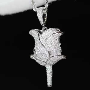 VVS D couleur Moissanite diamant Rose Fleur Pendentif 925 Sterling Silver Romantique Full Diamond pendentif pour Hommes Femmes - Product Image 6