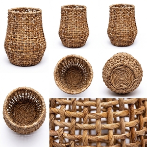 Panier de rangement en écorce de bananier naturelle, vase, cadre en fer, grille ouverte, maille, pour bouteilles, pots, plantes, décoration de table, design artistique pur pour la décoration intérieure - Product Image 3