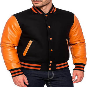 Mens Premium Letterman Jacket Genuine Leather Sleeves, <b>Wool</b> Blend Material, Imported, Customizable Bomber Jackets - Product Image 3