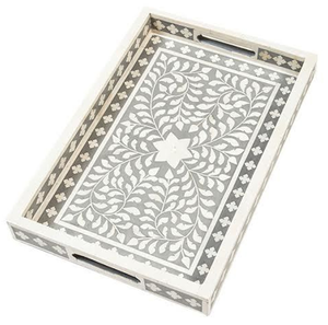 Meilleur Design Floral Design Plateau de service en incrustation d'os naturel Plateau décoratif pour la maison Décor indien Artisanat disponible en plusieurs couleurs - Product Image 2