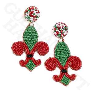 Pendientes de gota con cuentas de flor de lis hechos a mano, joyería festiva púrpura verde y dorada para celebraciones de Mardi Gras, estilo de moda - Product Image 6