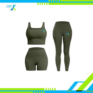 Conjunto de entrenamiento de 3 piezas para mujer, mallas de cintura alta con bolsillos, pantalones cortos de motorista con control de barriga y Sujetador deportivo, ropa deportiva - Product Image 5