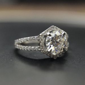 Round Cut Diamond Shaped 4 Prong <b>Set</b> Halo Anniversary <b>Ring</b> For <b>Women</b> - Product Image 1