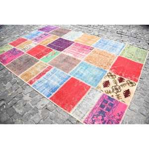 Alfombra turca Vintage ecléctica área grande respaldo de látex de lana Beige 6,5X9,8 pies Patchwork para dormitorio pasillo para decoración de cabecera - Product Image 3