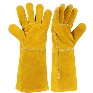 ถุงมือนิรภัยหนังวัวแยกสีขาวทนความร้อนผ้าฝ้าย/ไนลอนซับในสำหรับงานหนัก - Product Image 4