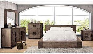 Muebles de América Diseño tradicional Cama Queen de madera maciza con plataforma en tono natural rústico - Product Image 2