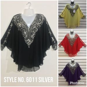 Femmes Sexy Sheer Short Georgette Caftan Perles Lourdes Broderie Ethnique Night Club Wear Taille Libre - Product Image 4