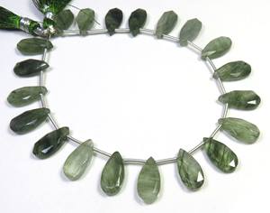 Pera de cuarzo rutilo verde facetado corte alemán 8 \ "hebra 20 piezas cuentas de piedras preciosas sueltas naturales 100% Natural 100% seleccionado a mano - Product Image 5
