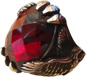 แหวนผู้ชายขายส่งแบบใหม่ แหวนพลอยโกเมนสีแดงธรรมชาติ หินประจำเดือนมกราคม แหวนกรงเล็บนกอินทรี เครื่องประดับเงินแท้ 925 - Product Image 1