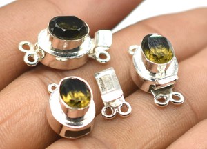 Piedra preciosa de topacio ahumado de forma ovalada, 1 hebra y 2 hebras, cierre de caja, chapado en plata, 23X11X10MM, cierre para hacer joyas B618 - Product Image 3