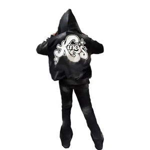 ชุดวอร์มมีฮู้ดและจ็อกเกอร์ใส่ได้ทั้งชายและหญิงเสื้อฮู้ดกางเกงพิมพ์ลายพัฟแนวสตรีทโลโก้ออกแบบได้ตามต้องการ - Product Image 3