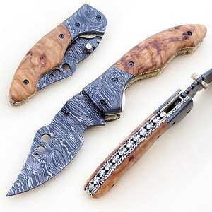 Navaja de Bolsillo Plegable de Acero de Damasco Hecha a Mano con Mango de Madera, Uso Industrial, Perfecta para Caza, Soporte OEM - Product Image 6