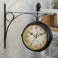 Horloge murale vintage à double face, analogique à quartz, 4,7 pouces, style rétro, station de train, en fer forgé brun