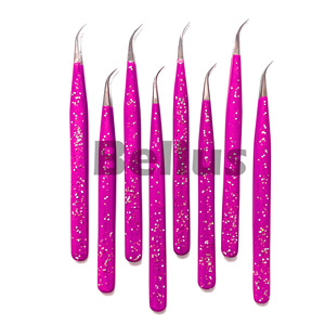 Pince à cils professionnelle en acier inoxydable rose étincelant Volume et conseils d'isolation Logo personnalisé outils d'extension de cils en gros - Product Image 6