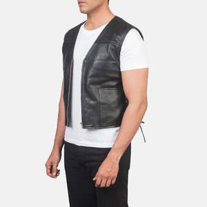 Chaleco de Cuero Genuino para Hombre Brandon, Prenda Exterior Táctica Bordada en Negro para el Trabajo, Logotipo Personalizado, Uso en Verano - Product Image 2