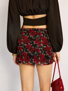 Jupe mini en jean unie pour femme, taille élastique, décontractée, 100 % coton, séchage rapide, respirante, coupe crayon, été - Product Image 2
