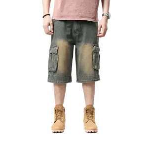 Shorts en jean amples et décontractés pour hommes, grande taille, respirants, taille mi-haute, broderie, cristaux, effet usé, légers, imprimés, pour l'été - Product Image 4