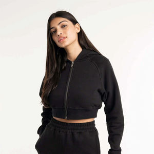 Conjunto Deportivo de Dos Piezas para Mujer, Sudadera Corta con Cremallera Negra y Pantalones Jogger, Ropa Casual de Estar en Casa, Felpa Suave, Conjunto Combinado - Product Image 3