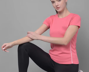 Plaine vierge conception personnalisée rond O cou été dames t-shirts femmes t-shirt respirant et confortable couleur rose clair en plein air - Product Image 5