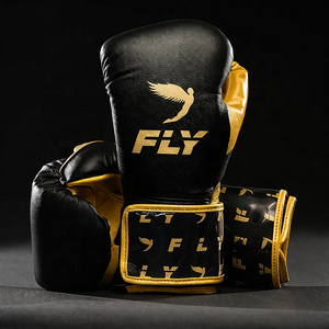 New Personalized Design FLY Black/Golden Sparring Strap Up Boxing Gloves For Training Sports Gym Workout Fighting MMA Gloves - Product Image 1