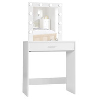 Table de toilette compacte pour petit appartement, miroir éclairé blanc, plateau spacieux, rangement cosmétique, direct usine
